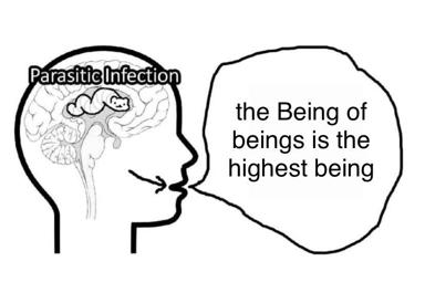 A parasitic infection controls the brain to spout Hegelian idealism; minimalist line-art meme merging neurology with absurdist philosophy.