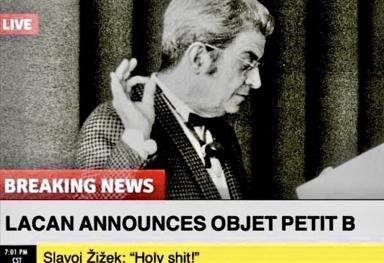 Faux news broadcast announcing a psychoanalytic concept as breaking news, blending academic theory with tabloid media format.