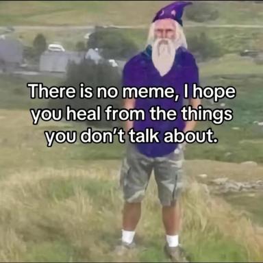 A wizard figure dispenses wisdom about trauma and silence — introspective Internet advice-giver energy.