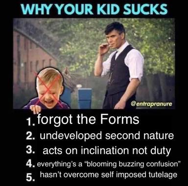 Virtue ethics meets diaper chaos: why your kid is failing at Aristotle. Stoic father vs. screaming toddler — the philosophical parenting roast.