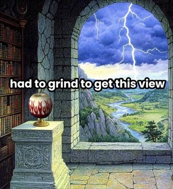 A mage's tower study: years of isolation pays off with an epic view, minus the minor detail of the apocalyptic lightning