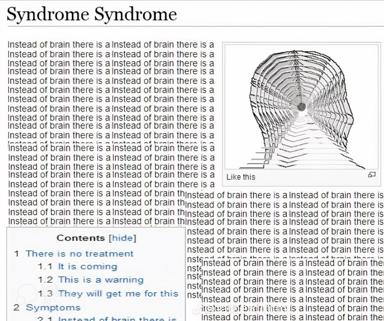 A surreal "Syndrome Syndrome" diagnosis that replaces itself with itself, illustrated with an Escher-like wireframe skull rendered empty and recursive.