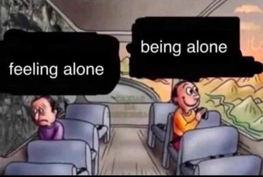 Two figures alone on opposite ends of a bus illustrate the gap between physical solitude and emotional disconnection.