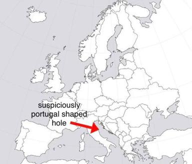Geopolitical shitpost about Italy's shape relative to its neighbors, annotated with a red arrow.