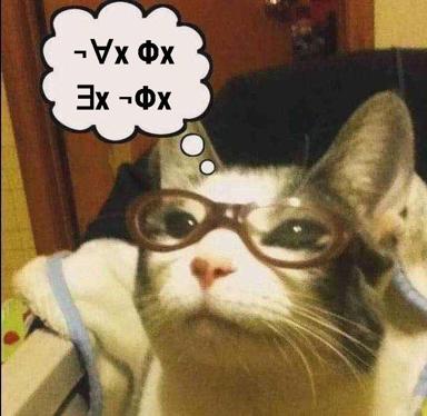 A bespectacled cat contemplates formal logic, rendered in warmed oil tones with the muted palette of mid-20th-century illustration.