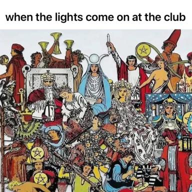 When the lights come on at the club—a chaotic, opulent medieval tarot court erupts in surreal revelry.
