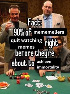 Three men at a poker table with captioned text about meme virality and diminishing returns on the meme lifecycle.