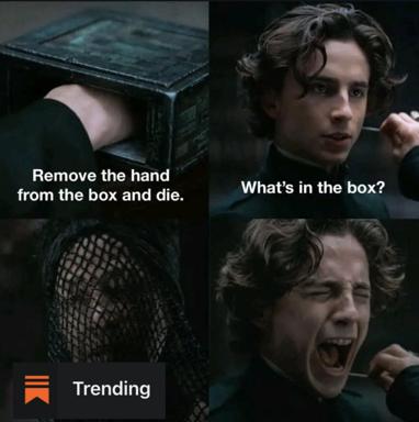 Se7en "What's in the box?" meme applied to an inescapable moral dilemma: comply and die, or refuse and find out why.