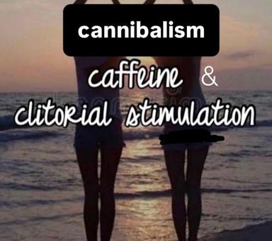 Two friends at a golden-hour beach pose with a banner labeling their friendship "cannibalism," pairing intimate silhouette romance with absurdist black comedy about toxic codependency.