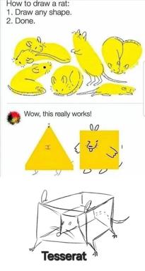 A absurdist shape-to-rat drawing guide: from working instructions to geometric nonsense.