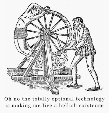 Engraved Ferris wheel operator meets tech-pessimism meme: a period illustration of two figures with an early amusement ride, reframed with deadpan caption about technological doom