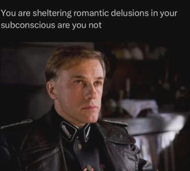 A grim military officer confronts you with an uncomfortable truth about your interior life, delivered with the authority of someone who has seen too much.