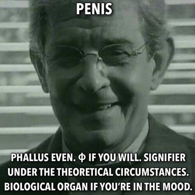 Academic linguistics meme: a bespectacled man delivers increasingly absurd definitions of a Latin root, each one more explicit than the last.