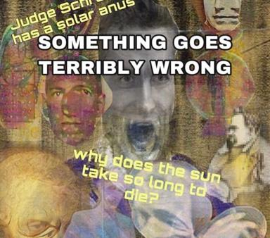 Surreal cosmic-horror meme collaging distorted classical busts with psychedelic colour shifts and oblique dread-filled questions about solar death and mysterious judges.