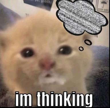 A bewildered white cat stares intently with a pixelated thought bubble overhead, contemplating the unknowable.