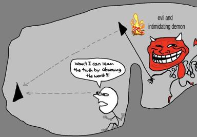 Stick figure realizes the truth of the world is just evil demons laughing back at you.