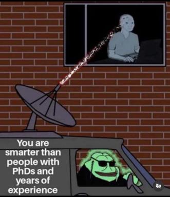 Satellite dish weaponized as a *Friday the 13th* callback: the listener's intelligence is so formidable it broadcasts itself into space. Jason approves.