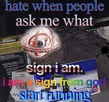 An ornate, jeweled eyeball floats amid glitch artifacts and layered, overlapping text in clashing colors—a chaotic internet meme about manifesting life through changed perception.