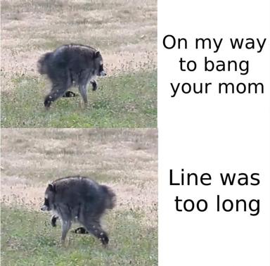 A two-panel meme where a dog walks away with boastful intent, only to abandon the task because the line was too long.