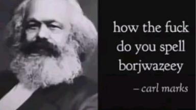 Marx ponders the spelling of bourgeoisie, a fake-attributed joke on transliteration woes and historical-figure humor.