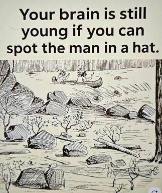 Social media puzzle meme claiming to test cognitive sharpness by hiding a figure in a landscape sketch.