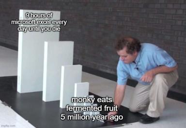 Microsoft Excel drudgery vs. primate evolution: a hierarchy of impact (or lack thereof).