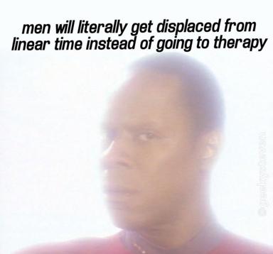 Blurred portrait with dark humor about emotional avoidance in masculine culture — the unfocused photo mirrors the subject of the text.