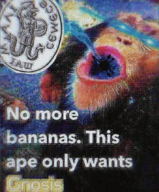 Surrealist meme collaging a classical coin with a psychedelic alien mantis eye, overlaid with text about rejecting bananas for gnosis—deep-fried absurdist commentary on enlightenment over material desire.