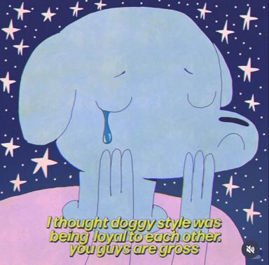 A lumpy blue creature weeping under stars, drawn in contemporary digital illustration; a heartfelt emotional meme about misplaced loyalty in relationships.