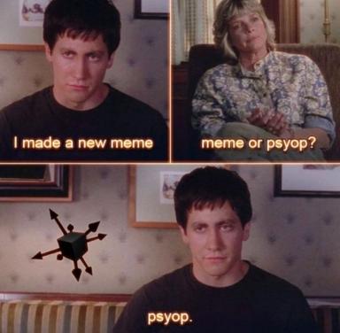 A three-panel meme from a sitcom about unveiling something only to admit it's propaganda, not actually funny.
