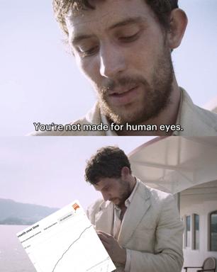 A man examines declining traffic metrics, unaware he's supposedly viewing something not meant for human eyes.