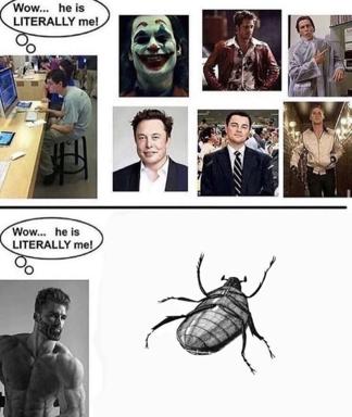Woman finds herself reflected in everyone — until the punchline: a bedbug. Absurdist commentary on parasitic identity and oversharing.