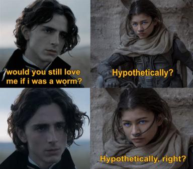 Four-panel meme pairing period-drama romantic vulnerability with pragmatic female skepticism — a hypothetical love confession met with sharp, deadpan insecurity.