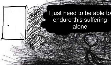 Meme expressing the need to endure suffering alone: empty sketch box meets chaotic scribbles and a resignation text overlay.