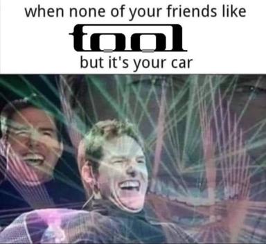 A two-panel meme contrasting social validation with solitary pride: the punchline is loving your car regardless of what friends think, illustrated with a laughing duo in a vehicle.