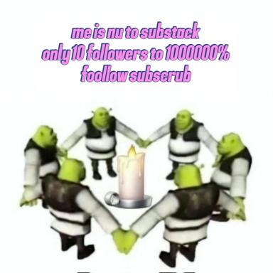 Five Shrek ogres gather in a candlelit circle, performing a ritual to summon Substack growth from zero followers to a million.