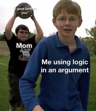 Two boys debate: one wields logic, the other the unbeatable card of motherhood.
