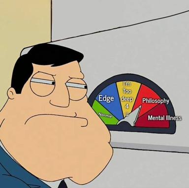 A gauche chart meme: a stereotypical intellectual in glasses reads a gauge labeled with personality archetypes, with "Mental Illness" taking up more than half the dial.