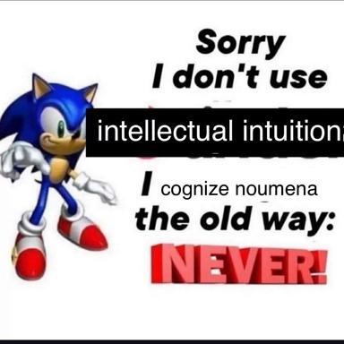 Sonic rejects intellectual intuition, insisting on pure speed and direct calculation—a gamer's manifesto in meme form.