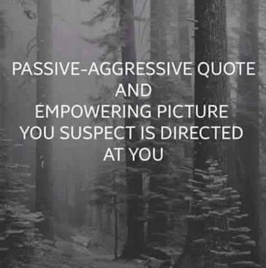 A moody forest photograph overlaid with text that deadpan describes its own manipulative structure — call-out aesthetics meets motivational-poster irony.