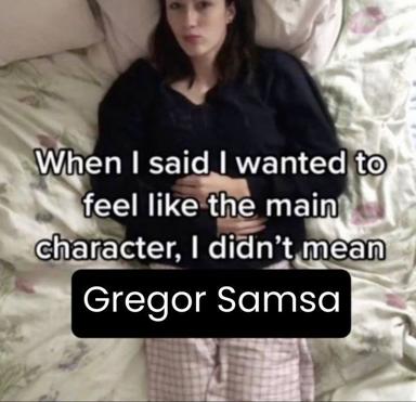 A bedroom self-awareness meme about literary identification backfiring—when trying to connect with a character means becoming complicit in their darkness.